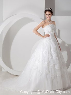 Lace Strapless Brush Train Pretty 2013 Garden Wedding Bridal Gowns