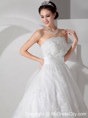 Lace Strapless Brush Train Pretty 2013 Garden Wedding Bridal Gowns