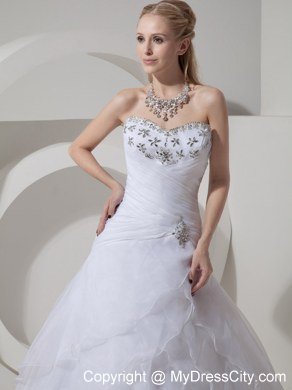 Tiers Ruched Sweetheart Court Train Wedding Dresses with Rhinestones