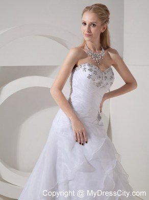 Tiers Ruched Sweetheart Court Train Wedding Dresses with Rhinestones