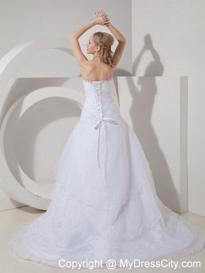 Tiers Ruched Sweetheart Court Train Wedding Dresses with Rhinestones