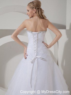 Tiers Ruched Sweetheart Court Train Wedding Dresses with Rhinestones