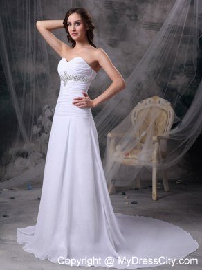 Sweetheart Ruching Beaded Court Train Chiffon Wedding Anniversary Dress