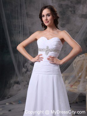 Sweetheart Ruching Beaded Court Train Chiffon Wedding Anniversary Dress