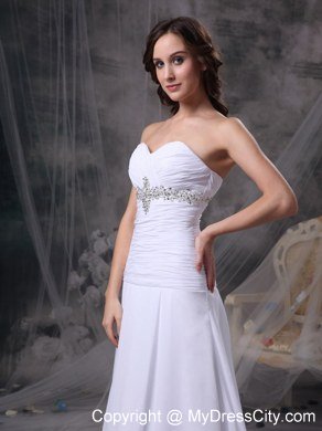 Sweetheart Ruching Beaded Court Train Chiffon Wedding Anniversary Dress