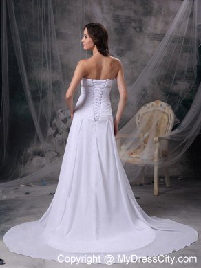 Sweetheart Ruching Beaded Court Train Chiffon Wedding Anniversary Dress