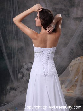 Sweetheart Ruching Beaded Court Train Chiffon Wedding Anniversary Dress