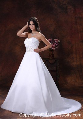 Simple Lace Beaded Court Train Sweetheart Ruching 2013 Wedding Dresses