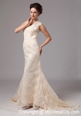 Champagne Lace Transparent Sweetheart Wedding Dress with Peekaboo Keyhole