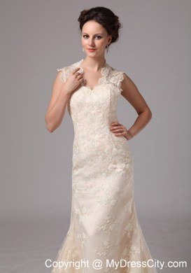 Champagne Lace Transparent Sweetheart Wedding Dress with Peekaboo Keyhole