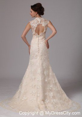 Champagne Lace Transparent Sweetheart Wedding Dress with Peekaboo Keyhole