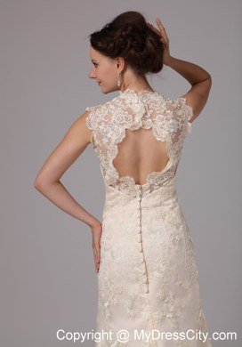 Champagne Lace Transparent Sweetheart Wedding Dress with Peekaboo Keyhole