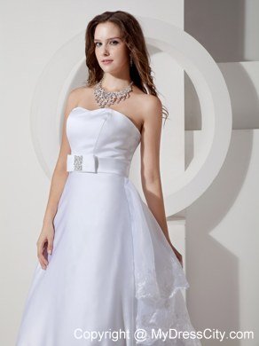 Lace Layers Back Court Train Garden Wedding Dresses with Beaded Bow