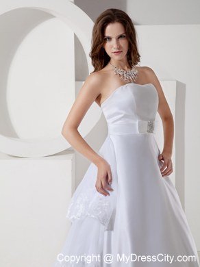 Lace Layers Back Court Train Garden Wedding Dresses with Beaded Bow