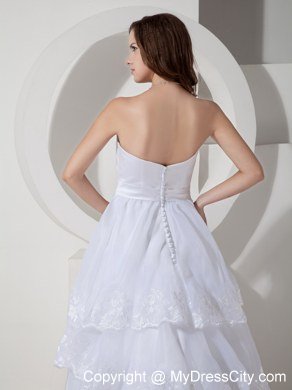 Lace Layers Back Court Train Garden Wedding Dresses with Beaded Bow