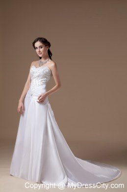 Clasp Handle Embroidery with Beading Satin Court Train Wedding Dresses