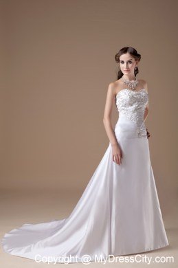 Clasp Handle Embroidery with Beading Satin Court Train Wedding Dresses