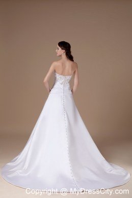 Clasp Handle Embroidery with Beading Satin Court Train Wedding Dresses