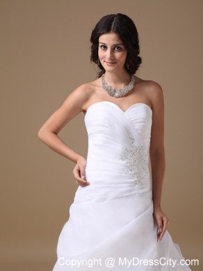 Beaded Appliques Sweetheart Ruffles Court Train Organza Wedding Dresses