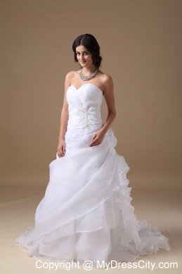 Beaded Appliques Sweetheart Ruffles Court Train Organza Wedding Dresses