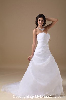 Beaded Appliques Sweetheart Ruffles Court Train Organza Wedding Dresses