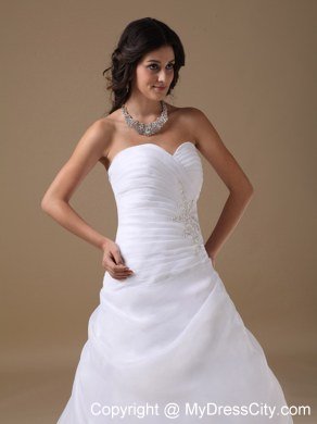 Beaded Appliques Sweetheart Ruffles Court Train Organza Wedding Dresses