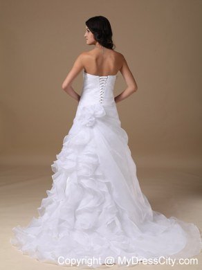 Beaded Appliques Sweetheart Ruffles Court Train Organza Wedding Dresses