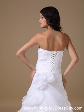 Beaded Appliques Sweetheart Ruffles Court Train Organza Wedding Dresses