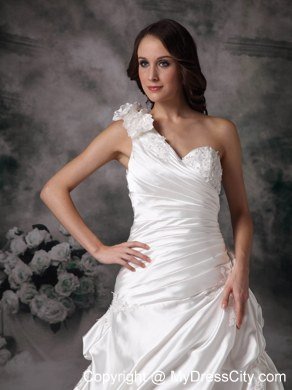 Flowers One Shoulder Ruching Pick Ups Elegant Garden Wedding Dresses