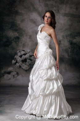 Flowers One Shoulder Ruching Pick Ups Elegant Garden Wedding Dresses