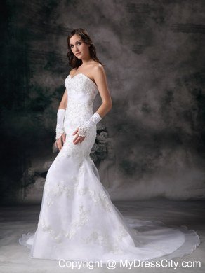 Sweetheart Chapel Train Luxurious Lace Wedding Dress with Clasp Handle