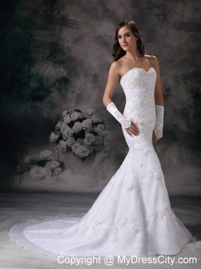 Sweetheart Chapel Train Luxurious Lace Wedding Dress with Clasp Handle