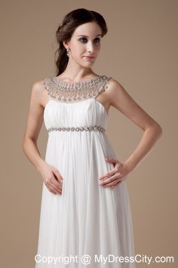 Sheer Bateau Neck Beaded Chiffon Brush Train Maternity Wedding Dress