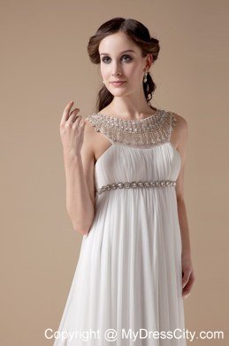 Sheer Bateau Neck Beaded Chiffon Brush Train Maternity Wedding Dress