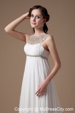 Sheer Bateau Neck Beaded Chiffon Brush Train Maternity Wedding Dress