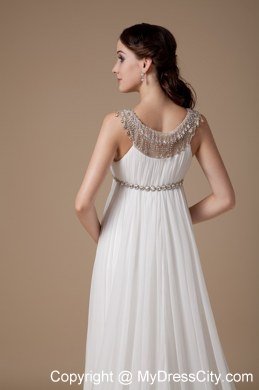 Sheer Bateau Neck Beaded Chiffon Brush Train Maternity Wedding Dress