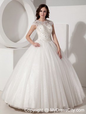 Pretty Lace Sheer Sweetheart Neck Sequined Ball Gown Wedding Gown