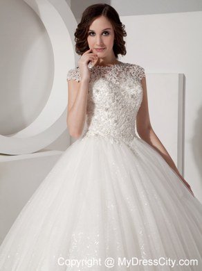 Pretty Lace Sheer Sweetheart Neck Sequined Ball Gown Wedding Gown
