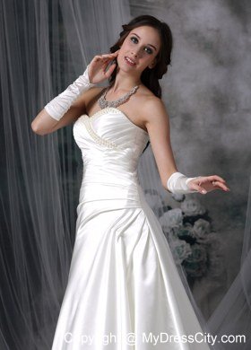 Ruching Beaded Sweetheart Satin Court Train Garden Wedding Dress