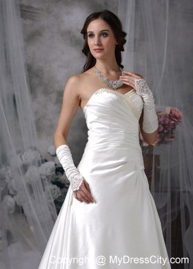 Ruching Beaded Sweetheart Satin Court Train Garden Wedding Dress