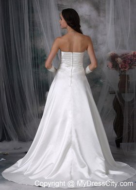 Ruching Beaded Sweetheart Satin Court Train Garden Wedding Dress