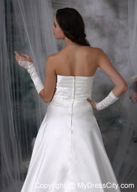 Ruching Beaded Sweetheart Satin Court Train Garden Wedding Dress