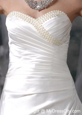 Ruching Beaded Sweetheart Satin Court Train Garden Wedding Dress