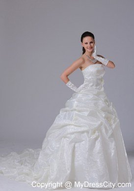 Stylish Pick Ups Flowers Sash Court Train Church 2013 Wedding Dresses