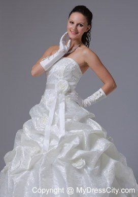 Stylish Pick Ups Flowers Sash Court Train Church 2013 Wedding Dresses