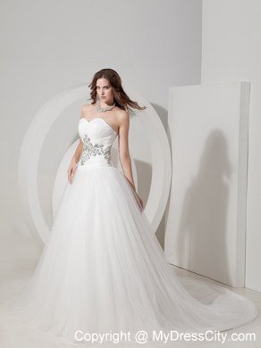 Sweetheart Ruching Beaded Court Train 2013 Wedding Anniversary Dress