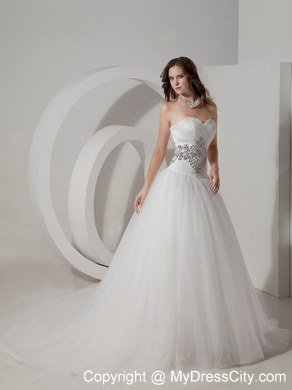 Sweetheart Ruching Beaded Court Train 2013 Wedding Anniversary Dress