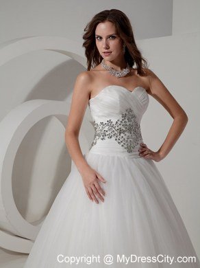 Sweetheart Ruching Beaded Court Train 2013 Wedding Anniversary Dress