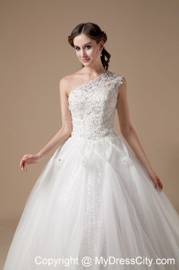 Lace One Shoulder Tulle Ball Gown 2013 Garden Wedding Dresses