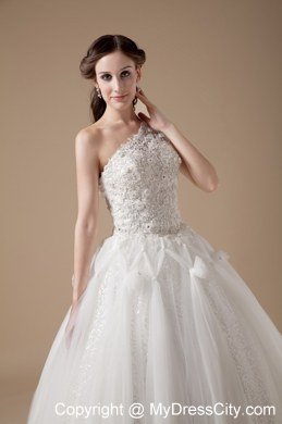 Lace One Shoulder Tulle Ball Gown 2013 Garden Wedding Dresses